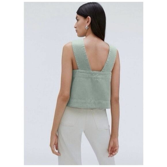 Everlane Cross WideStrap Crop Tank Top XXS Green Organic Cotton Canvas Citycore - Picture 7 of 7